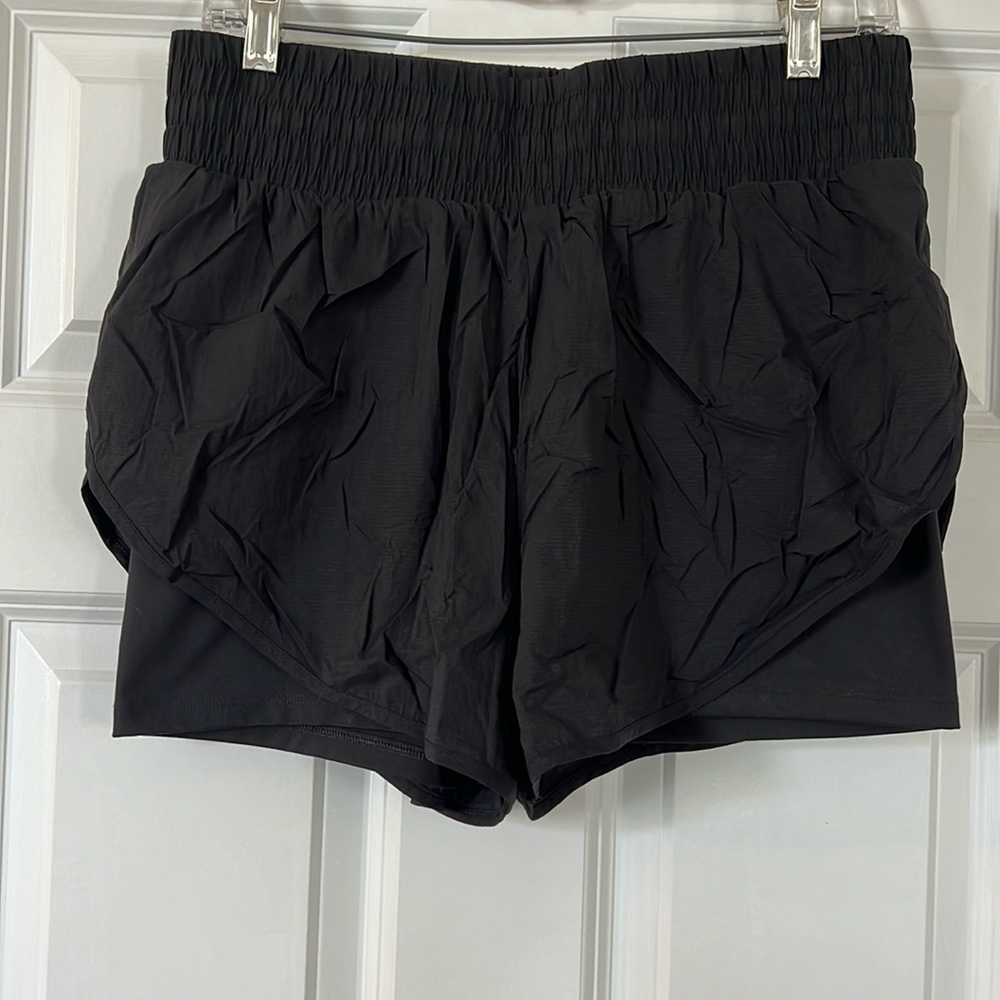 High waisted black flowy athletic shorts,  with undershorts,  great condition